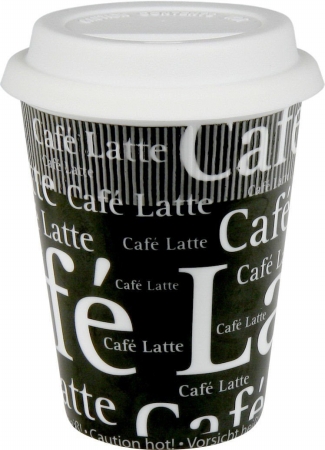 41s2tm0649 Set Of 2 Travel Mugs Cafe Latte Writing On Black