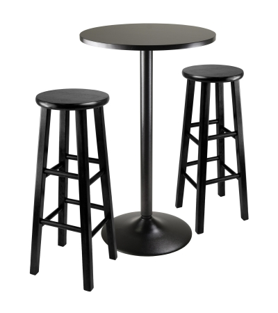 3pc Square Black Pub Table With Two 29 In. Wood Stool Square Legs