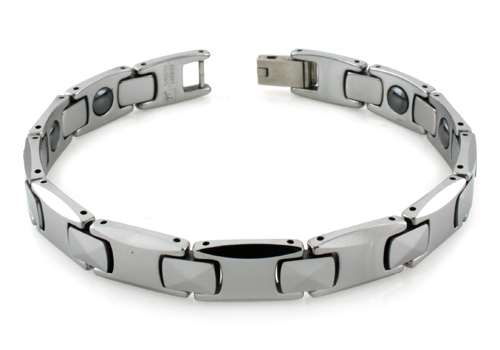B10053m Tungsten Carbide Multi-faceted Link Bracelet With Magnet