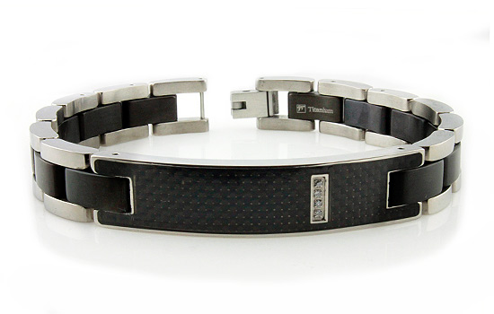 B20150 Titanium Mens Id Bracelet With Black Carbon Fiber Inlay