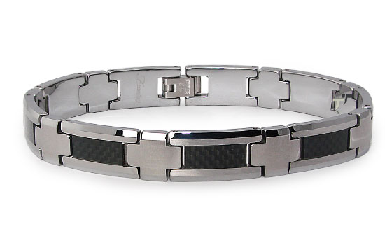 B12055 Tungsten Carbide Bracelet With Black Carbon Fiber Inlay