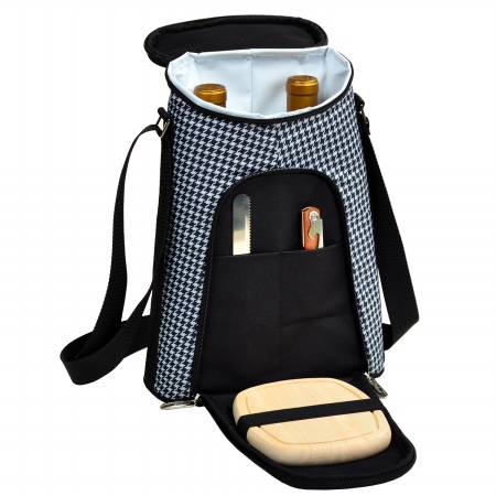 398-ht Two Bottle Carrier And Cheese Set - Houndstooth