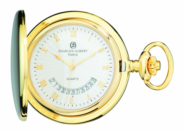 3900-g Gold-plated Brass Hunter Case Quartz Pocket Watch