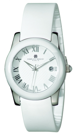 6888-w Womens Stainless Steel White Ceramic Bezel Quartz Watch
