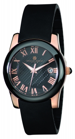 6888-brg Womens Rose Gold-plated Stainless Steel Black Ceramic Bezel Quartz Watch