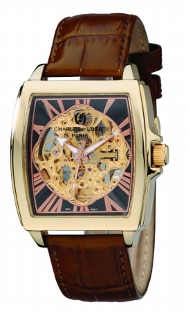 3888-a Mens Gold-plated Stainless Steel Skeleton Dial Automatic Watch