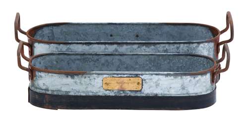 38166 Galvn Metal Planter With Rust And Crude Design - Set Of 2