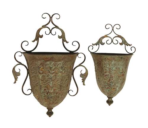 UPC 758647509027 product image for Benzara 50902 Metal Wall Planter with Artistic Details in Rust - Set of 2 | upcitemdb.com