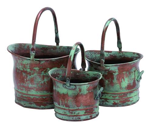 26909 Contemporary Metal Planter With Rustic Style In Green - Set Of 3