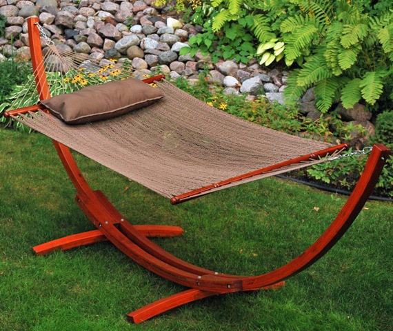 67104914sp 12 Ft Arc Stand And Caribbean Hammock With Pillow - Tan