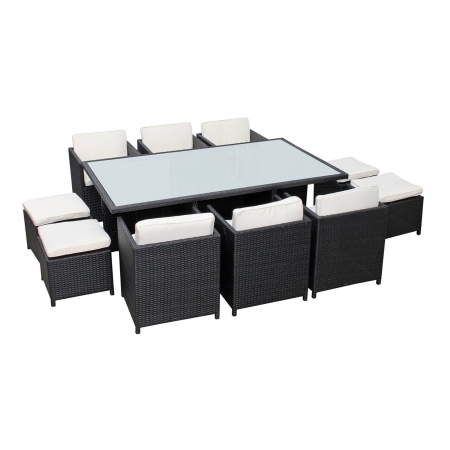 Eei-644-exp-whi-set Reversal Outdoor 11 Piece Dining Set In Espresso With White Cushions