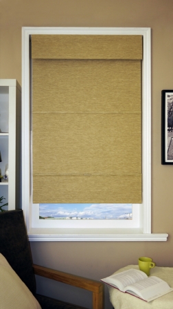 Cordless Magnetic Roman Shade Natural Woven Fabric Jamaican Antique Gold 27"x64"