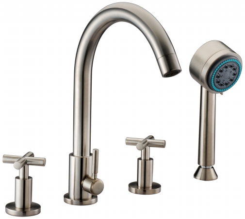 Dawn Kitchen & Bath D03 2503bn 4-hole Tub Filler With Personal Handshower And Cross Handles - Brushed Nickel