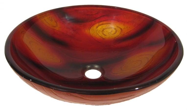 Autunno Red With Burnt Yellow And Brown Hand Painted Glass Vessel Sink 16.5-inch Diameter