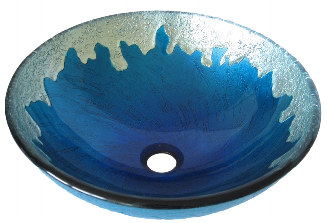 Diaccio Bright Blue With Silver Trim Hand Painted Glass Vessel Sink 16.5-inch Diameter