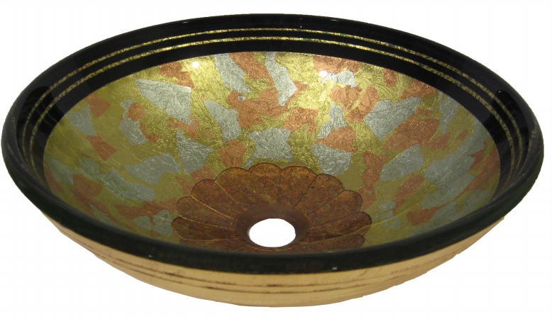 Nohp-g020 Celebrazione Light Yellow Blue And Pink With Variegated Brown Center Hand Painted Glass Vessel Sink 16.5-inch Diameter