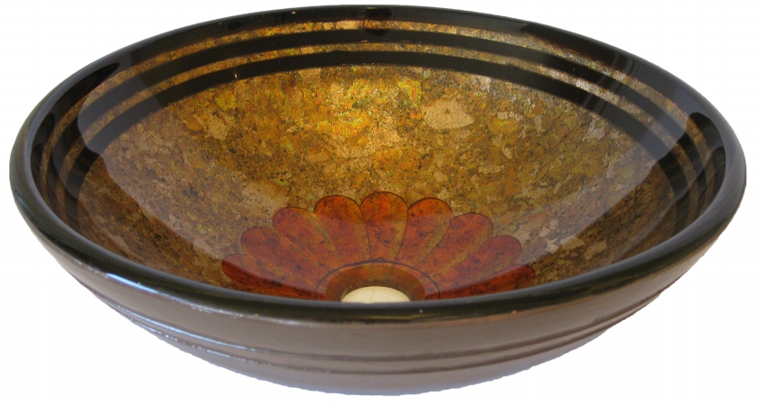Nohp-g024 Tappezzeria Multicolored Brown With Orange Center Hand Painted Glass Vessel Sink 16.5-inch Diameter