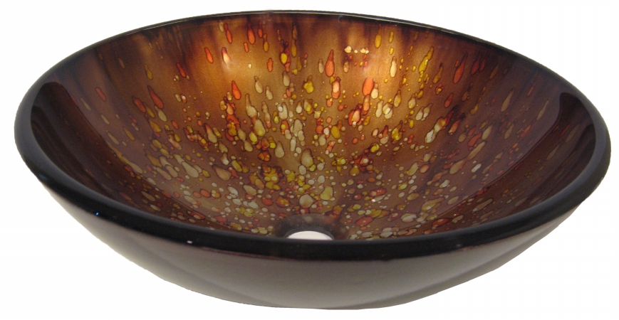 Nohp-g027 Distorto Brown With Assorted Spots Hand Painted Glass Vessel Sink 16.5-inch Diameter