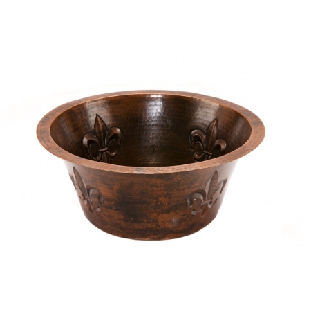 Br16fdb2 16 In.round Copper Bar Sink With Fleur De Lis And 2 In. Drain Size - Oil Rubbed Bronze