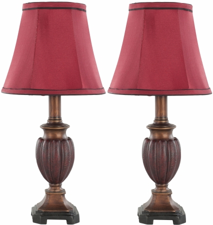 Lit4029a-set2 Mini Table Lamp -bavaria Red Round Bell Shade - Red Red Shade