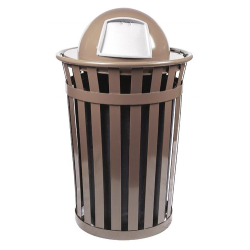 M5001-dt-bn Oakley Slatted Metal Receptacle With Dome Top - Brown