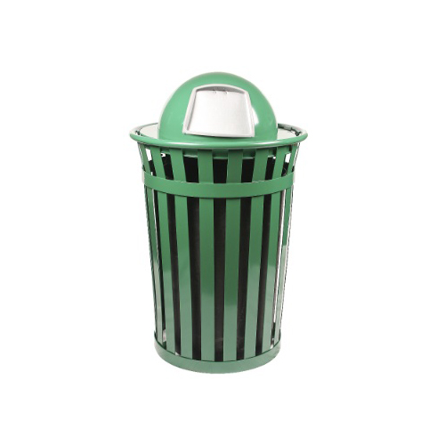 M5001-dt-gn Oakley Slatted Metal Receptacle With Dome Top - Green