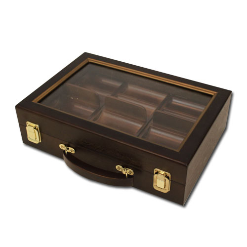 Cas-0300w 300 Ct Walnut Wooden Case With See Through Lid