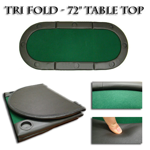 Tab-0004 Green 72 In.x32 In. Tri-fold Poker Table Top With Cup Holders