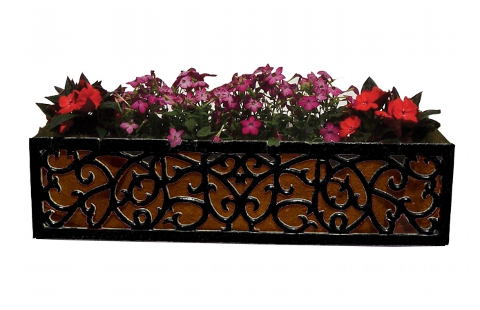 F951 36 In. Charleston Planter - 9 In. Wide X 9.5 In. High Black With Brown Coco Liner Plus Soilmoist Mat