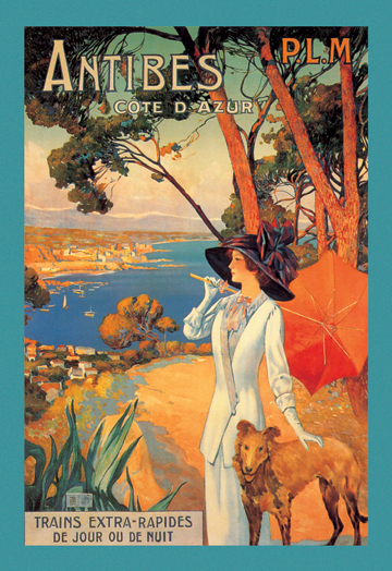 Buy Enlarge 0-587-00005-8p12x18 Antibes - Plm Lady In White With Parasol And Dog- Paper Size P12x18