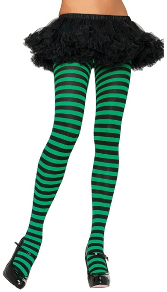 1177802 Polyester Striped Tights - Black Kelly With Green