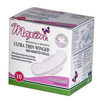 0799783 Natural Cotton Ultra Thin Winged Pads Overnight - 10 Pads