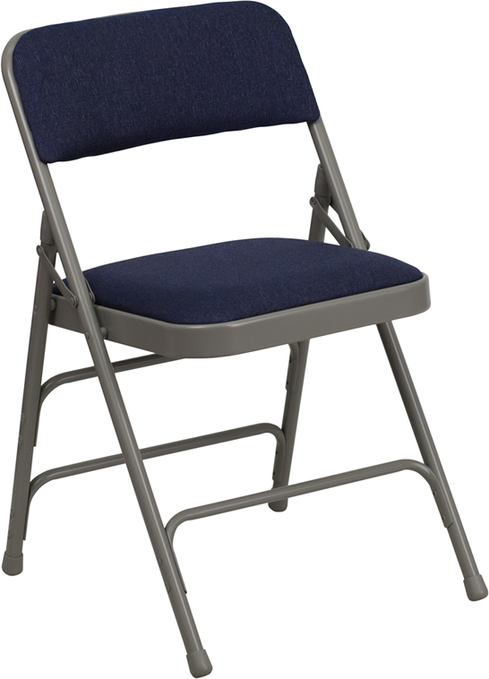 Ha-mc309af-nvy-gg Hercules Series Curved Triple Braced And Quad Hinged Fabric Upholstered Metal Folding Chair - Navy
