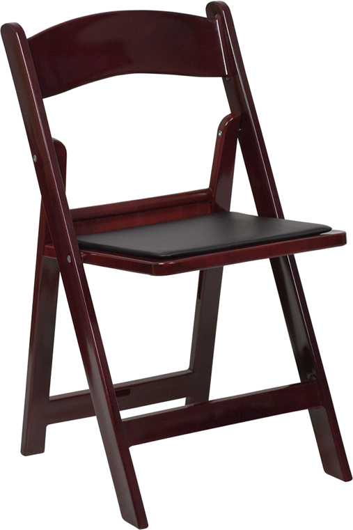 LE-L-1-MAH-GG HERCULES Series 1000 lb Capacity Red Mahogany Resin Folding Chair with Black Vinyl Padded Seat