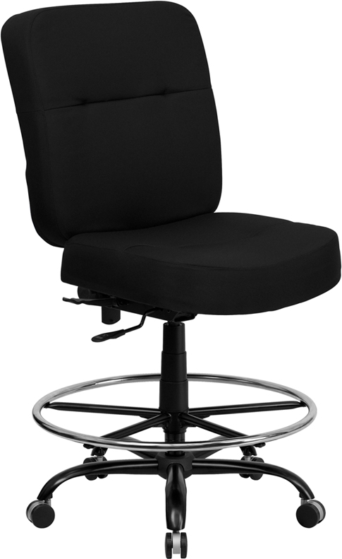 Wl-735syg-bk-d-gg Hercules Series 400 Lb. Capacity Big And Tall Black Fabric Drafting Stool With Extra Wide Seat