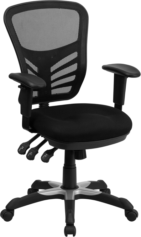 Mid-Back Black Mesh Chair with Triple Paddle Control