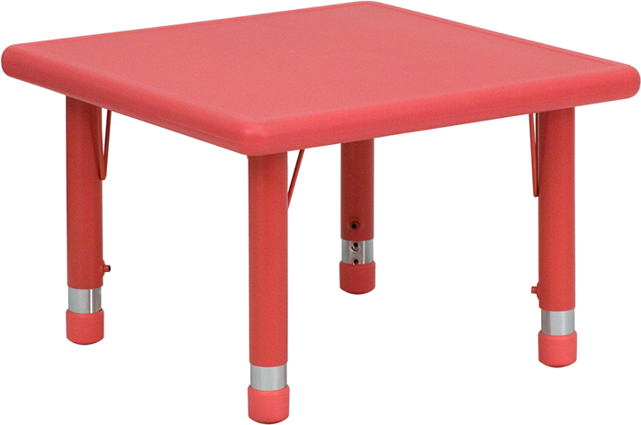 YU-YCX-002-2-SQR-TBL-RED-GG 24 in. Square Height Adjustable Red Plastic Activity Table