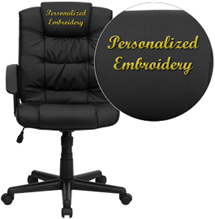 GO-937M-BK-LEA-EMB-GG Embroidered Mid-Back Black Leather Office Chair