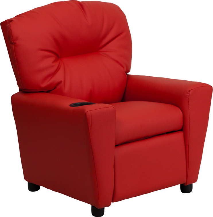 Bt-7950-kid-red-gg Contemporary Red Vinyl Kids Recliner With Cup Holder