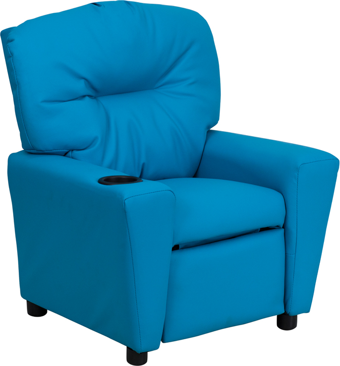 Bt-7950-kid-turq-gg Contemporary Turquoise Vinyl Kids Recliner With Cup Holder