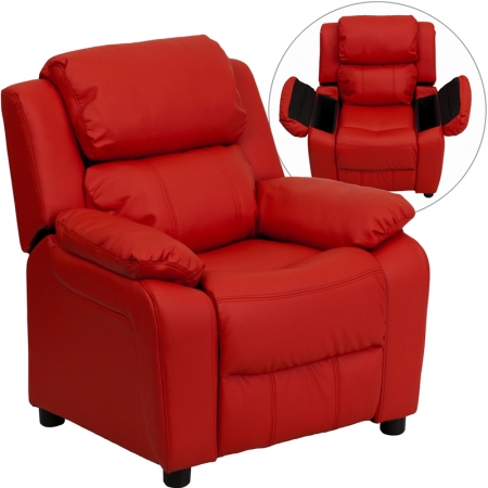 Bt-7985-kid-red-gg Deluxe Heavily Padded Contemporary Red Vinyl Kids Recliner With Storage Arms