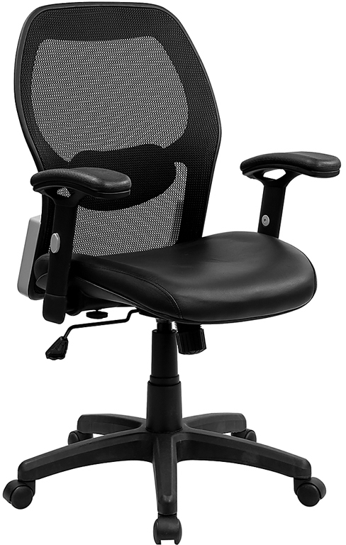 Lf-w42b-l-gg Mid-back Super Mesh Office Chair With Black Italian Leather Seat