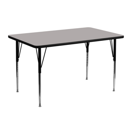 24 In. W X 48 In. L Rectangular Activity Table With 1.25 In. Thick High Pressure Grey Laminate Top And Standard Height Adjustable Legs