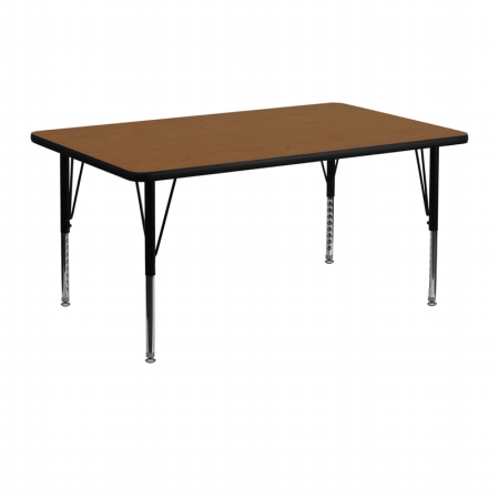 24 In. W X 48 In. L Rectangular Activity Table With 1.25 In. Thick High Pressure Oak Laminate Top And Height Adjustable Pre-school Legs