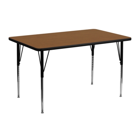 24 In. W X 48 In. L Rectangular Activity Table With 1.25 In. Thick High Pressure Oak Laminate Top And Standard Height Adjustable Legs