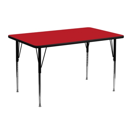 24 In. W X 48 In. L Rectangular Activity Table With 1.25 In. Thick High Pressure Red Laminate Top And Standard Height Adjustable Legs