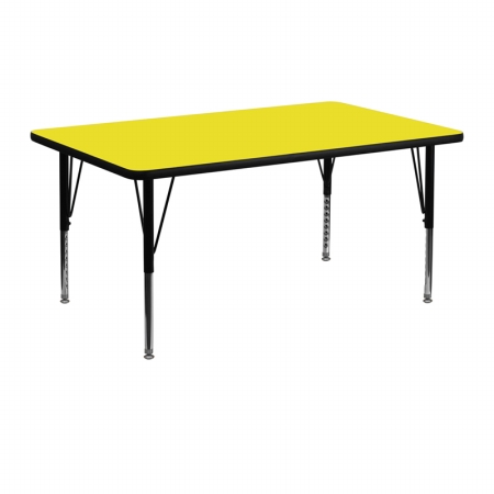 24 In. W X 48 In. L Rectangular Activity Table With 1.25 In. Thick High Pressure Yellow Laminate Top And Height Adjustable Pre-school Legs