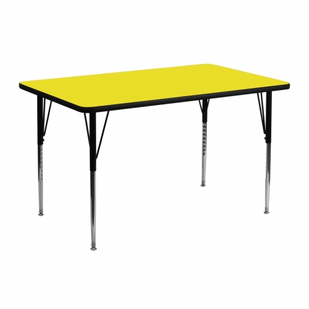24 In. W X 48 In. L Rectangular Activity Table With 1.25 In. Thick High Pressure Yellow Laminate Top And Standard Height Adjustable Legs