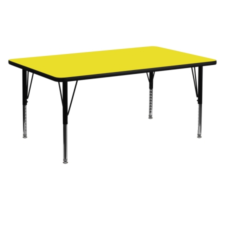 24 In. W X 60 In. L Rectangular Activity Table With 1.25 In. Thick High Pressure Yellow Laminate Top And Height Adjustable Pre-school Legs