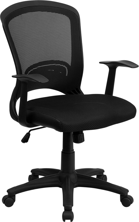 Hl-0007-gg Mid-back Black Mesh Chair With Padded Mesh Seat